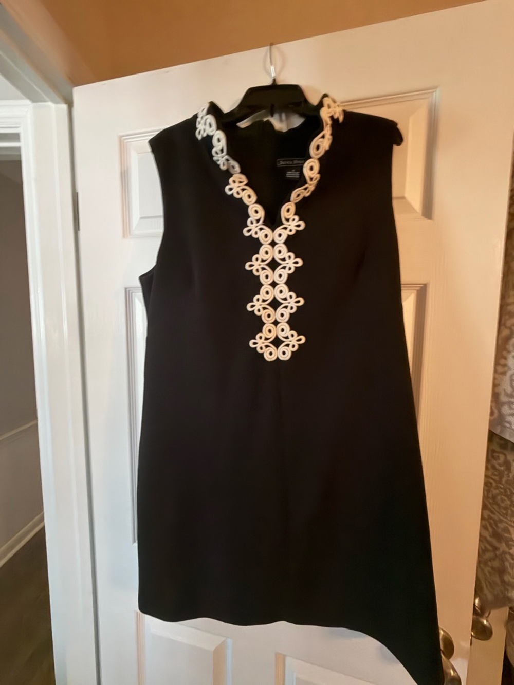 Jessica Howard Black Mini Dress with White Decorative Trim